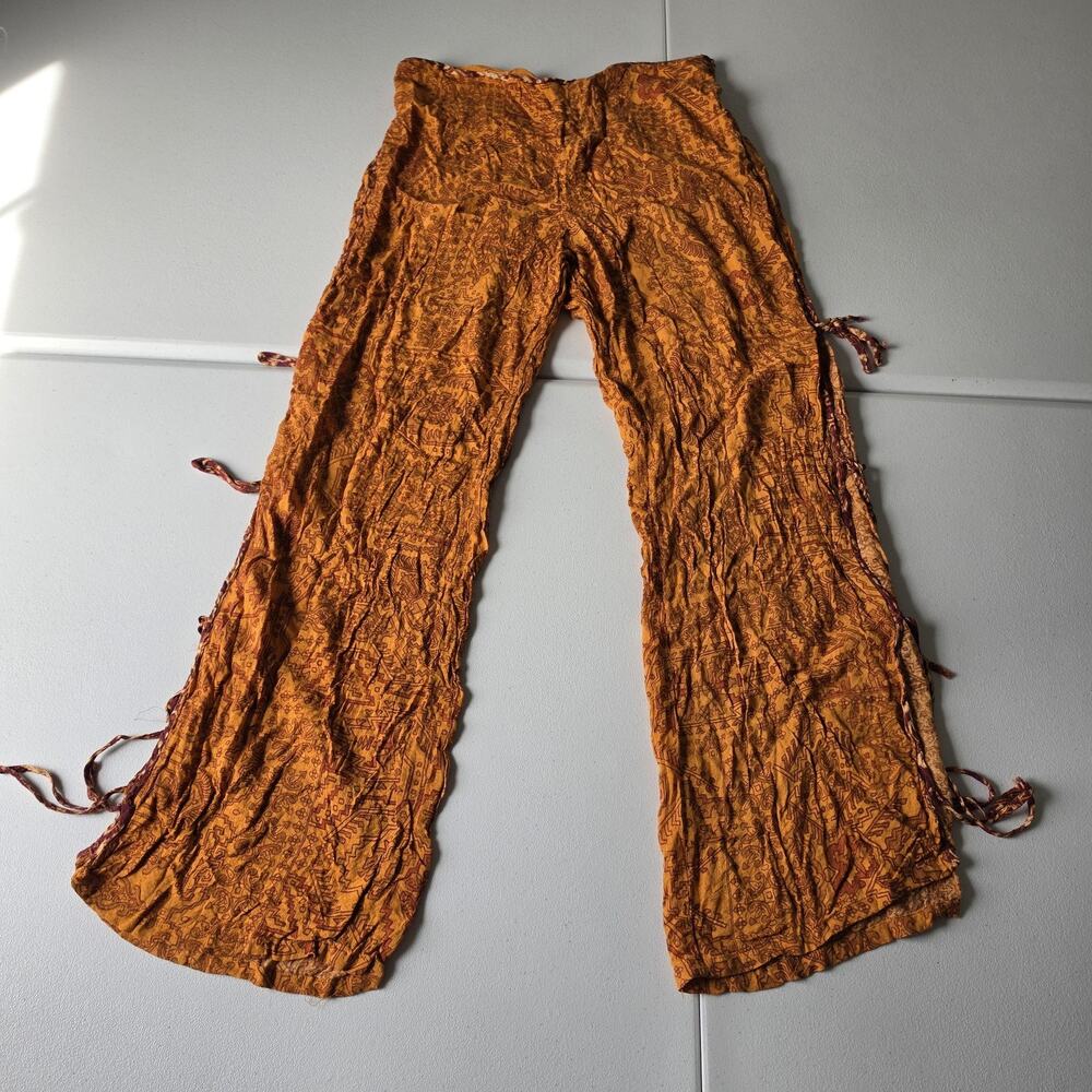 Free People Pants Womens Small Orange Wide Leg Harem Side Slit Boho Crepe